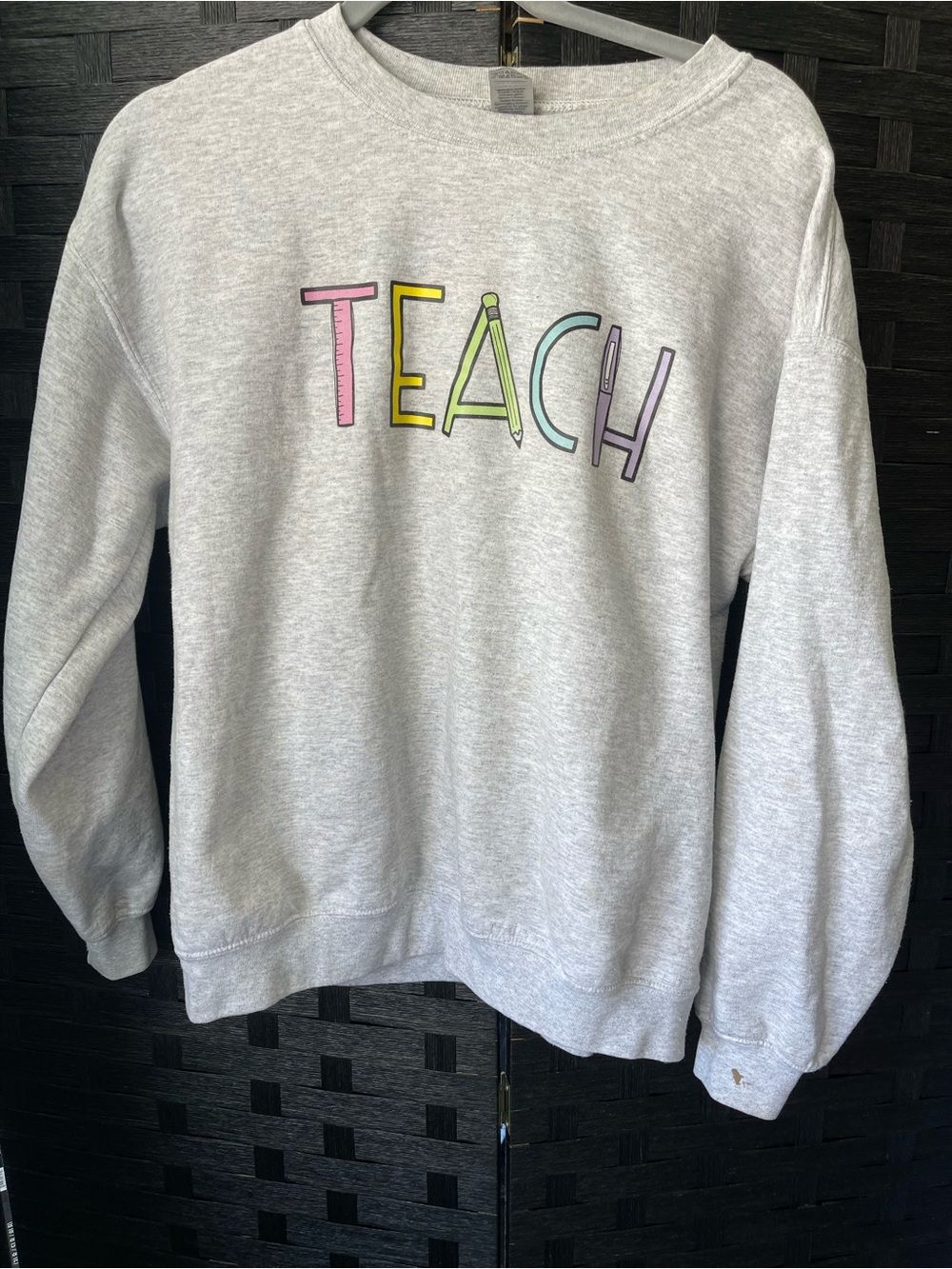 Gildan Light Gray Sweatshirt with Pastel School-Theme Lettering